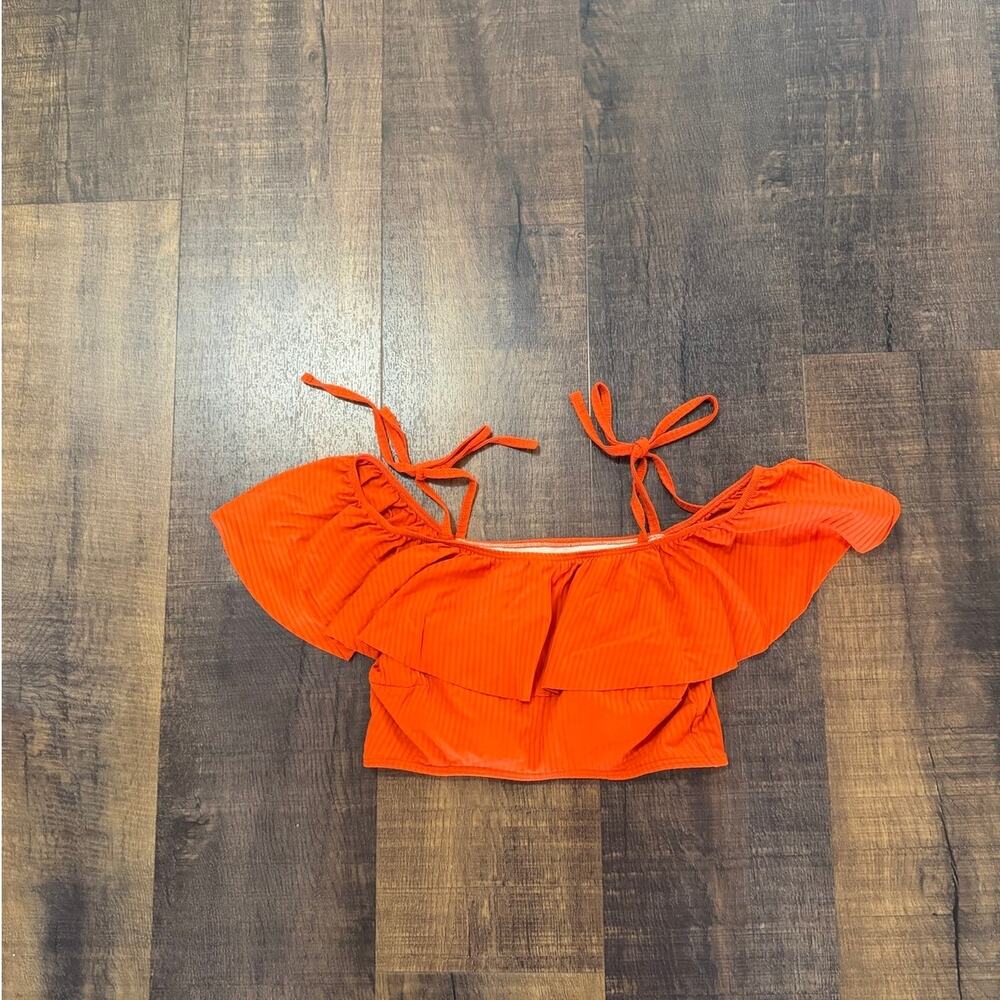 Albion Fit Orange Ribbed Ruffle Bikini Swim Top XS